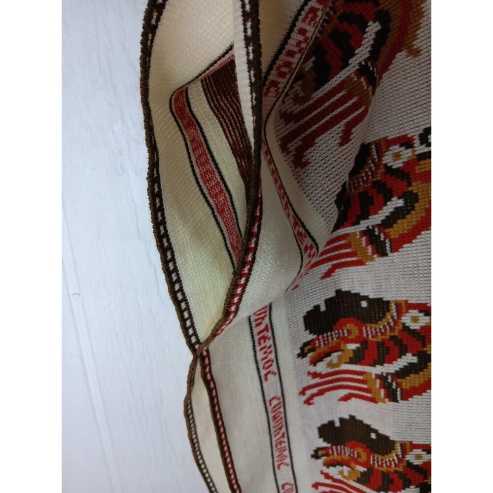 Vtg 1970s Knit Cuauhtemoc Poncho Cream One Size Tribal Boho Fringed Tie Front - Picture 7 of 7